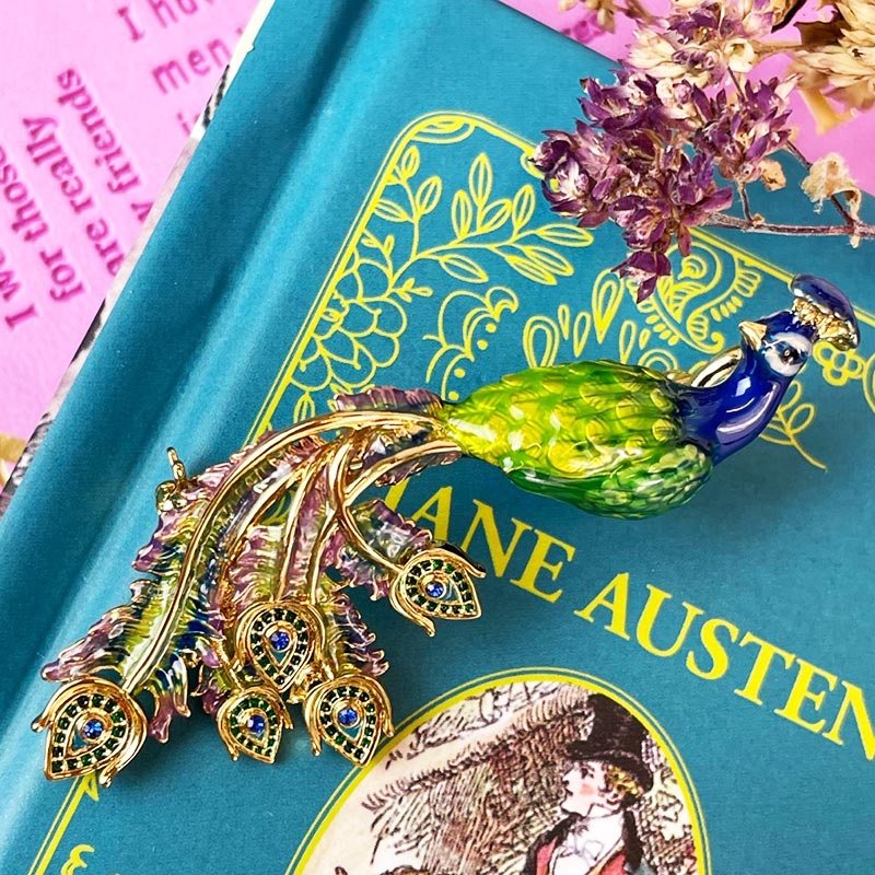 Pride and prejudice enamel peacock brooch - Image 3