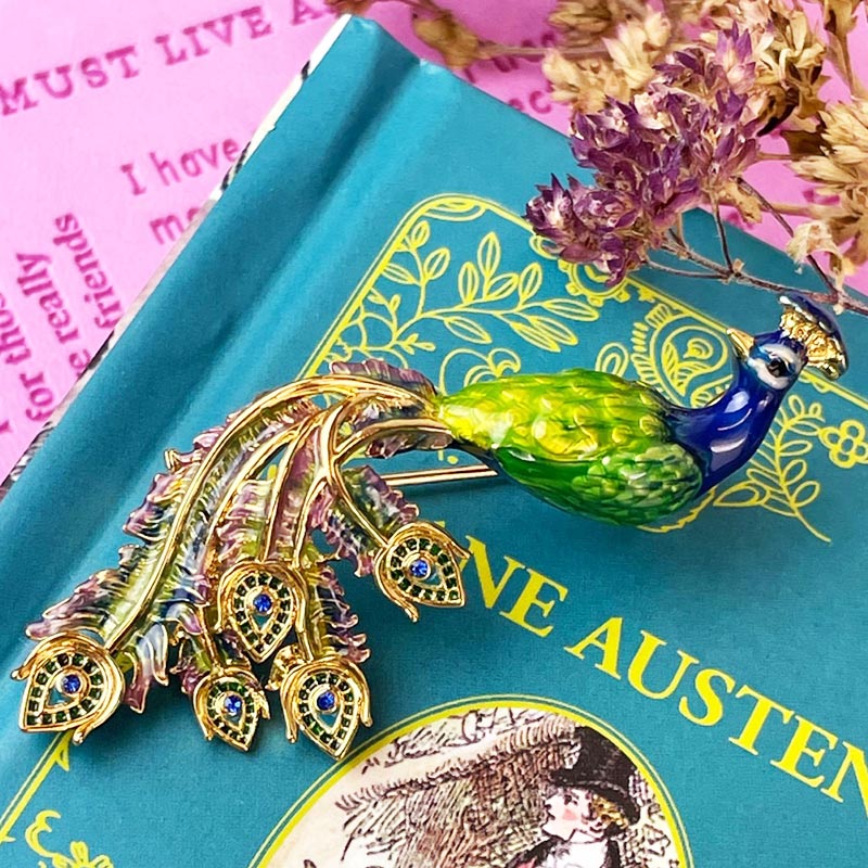 Pride and prejudice enamel peacock brooch - Image 4