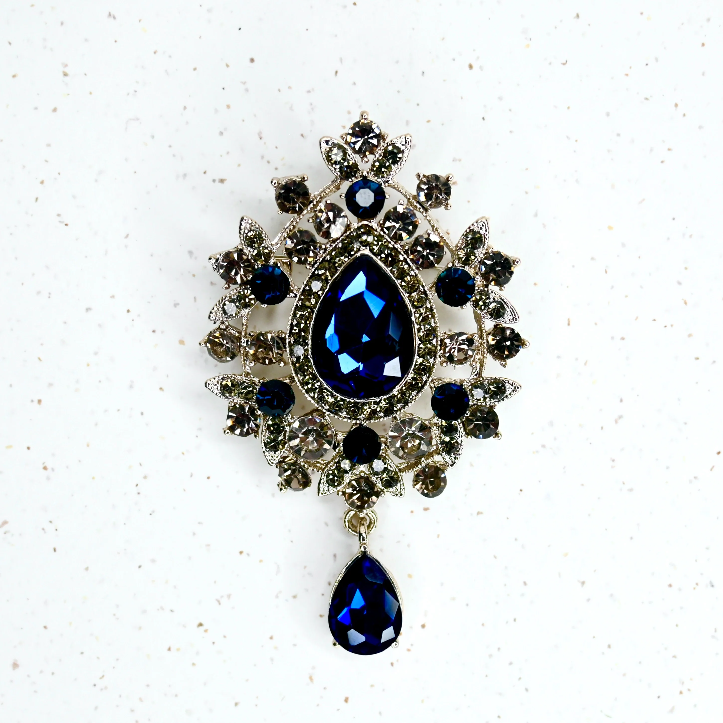 Regency Treasure Brooch in Royal Blue and Vintage Silver
