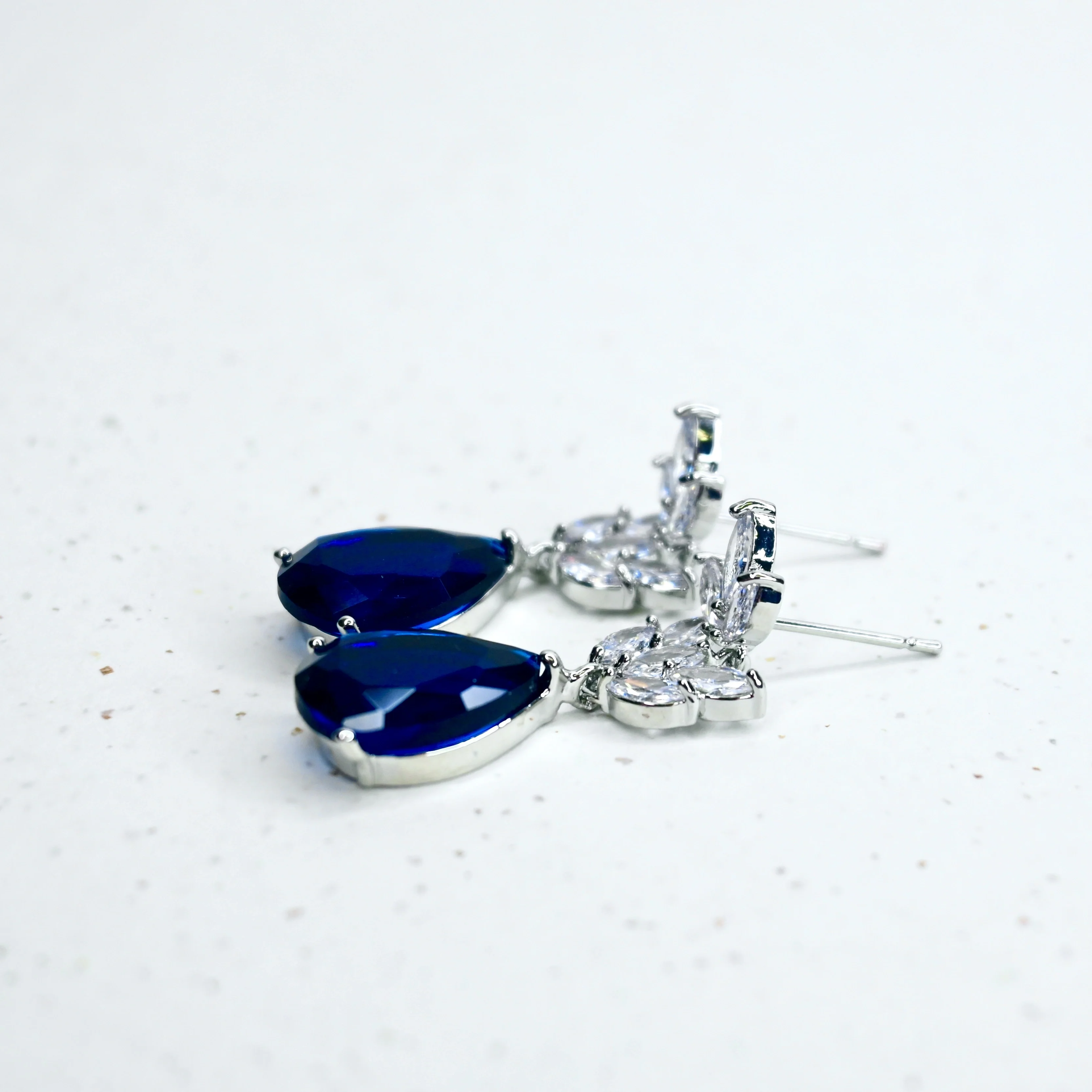 Royal Blue and Crystal Leaf Teardrop Earrings - Image 2