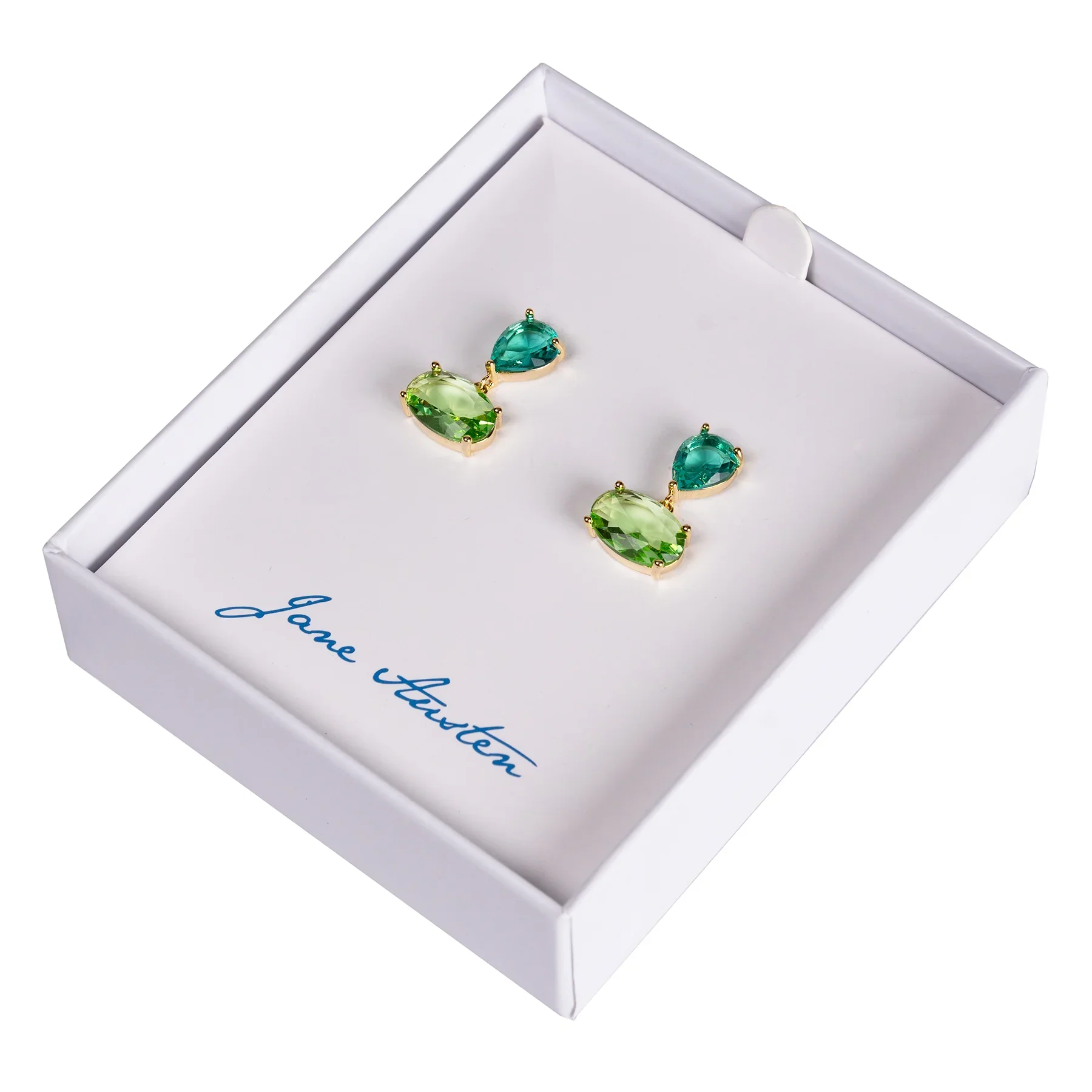 Twin Gem Drop Earrings in Aqua and Green - Image 2