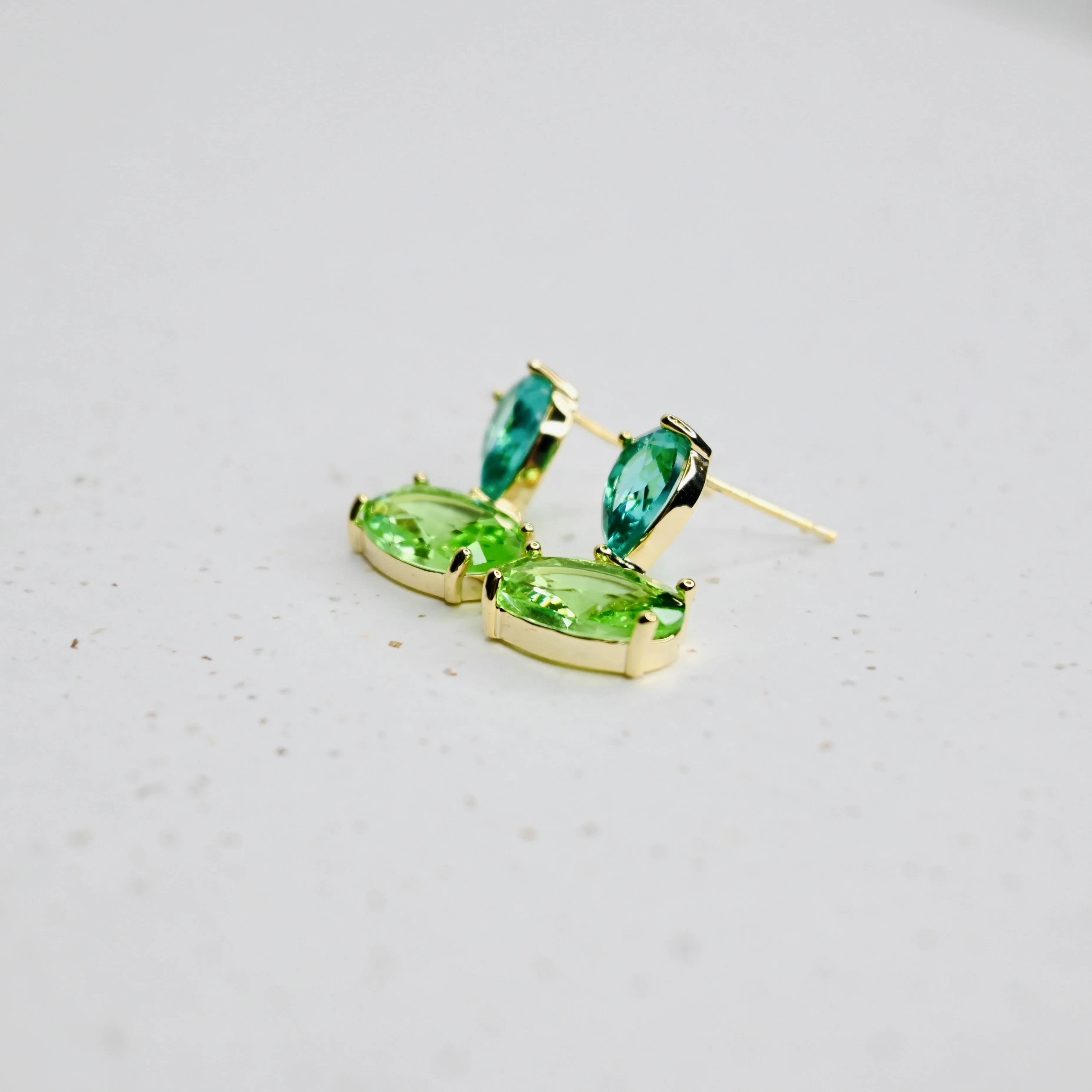 Twin Gem Drop Earrings in Aqua and Green - Image 4