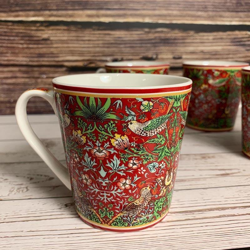 William Morris Mugs - Set of 4 Strawberry Thief Design - Image 2